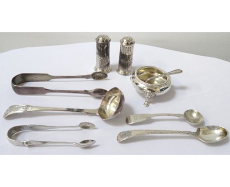 SMALL COLLECTION OF VICTORIAN SILVER WAREScomprising a toddy ladle, George W.Adams, London 1851; a pair of sugar tongs by the