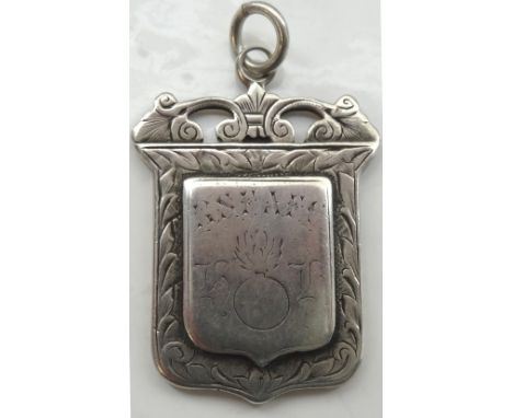 VICTORIAN SILVER ARMY FOOTBALL MEDALthe raised obverse engraved with Fusilier grenade and lettering 'RSF (Royal Scots Fusilie