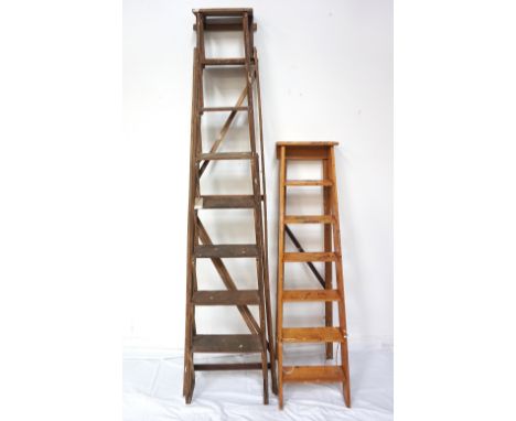 'A' FRAME STEP LADDER with seven treads, together with a similar set with six treads (2) 