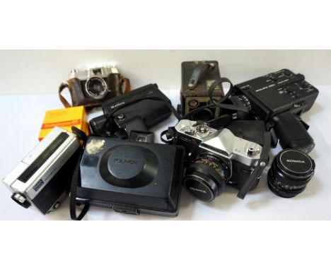 SELECTION OF CAMERASincluding a Kodak Brownie Model C, Konica 35mm Auto Reflex T3 with a Hexanan AR 50mm lens, Konica Hexanan