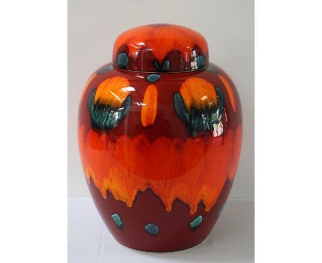 LARGE POOLE POTTERY 'VOLCANO' GINGER JAR WITH COVERprinted mark to base, 31.5cm high