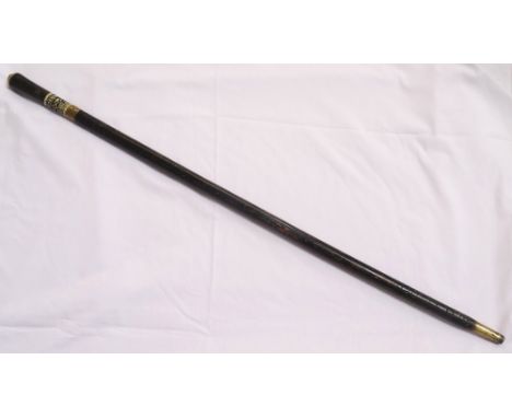 INDIAN EBONISED SWORDSTICKcirca 1930's, the grip with brass and bone mounts, 53cm long blade, the scabbard with brass tip