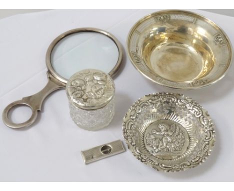 VICTORIAN SILVER CIRCULAR BON BON DISHwith an embossed floral rim above a pierced body, the bowl decorated with an embossed P