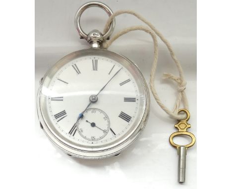 VICTORIAN SILVER CASED POCKET WATCHthe circular enamelled dial with Roman numerals and a subsidiary seconds dial with Arabic 
