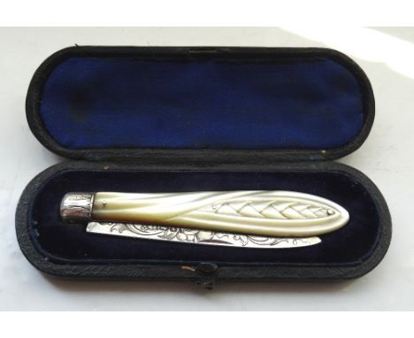 VICTORIAN SILVER BLADED FRUIT KNIFEwith carved mother of pearl handle plates, 15.7cm long (open), White, Henderson & Co., She
