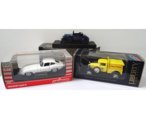 A 'MAJORETTE' JAGUAR TYPE E MODEL VEHICLEClub 1/24 scale, and two Liberty Classics die cast model Vintage Coin Banks, 1/25th 