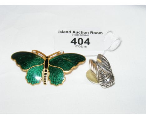 Small Swedish enamel brooch, together with a Rene Gouin "Bee" brooch 