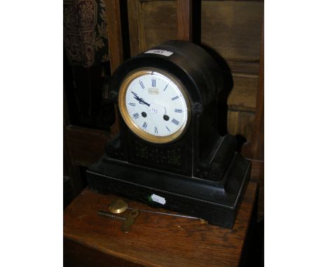 Decorative slate and marble striking mantel clock 