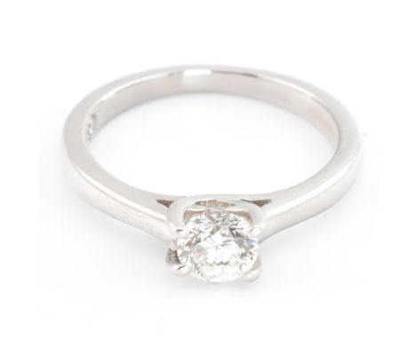 A Leo Diamond 950 platinum and diamond solitaire ring. The Leo Diamond ring set with a single four claw set round brilliant d