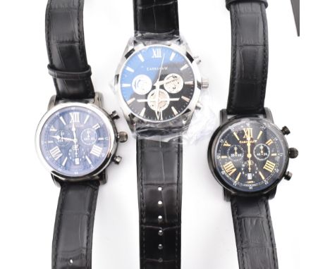 Three Thomas Earnshaw gentleman's wristwatches. The three watches to include a Thomas Earnshaw Longcase 43 Chronograph ES-001