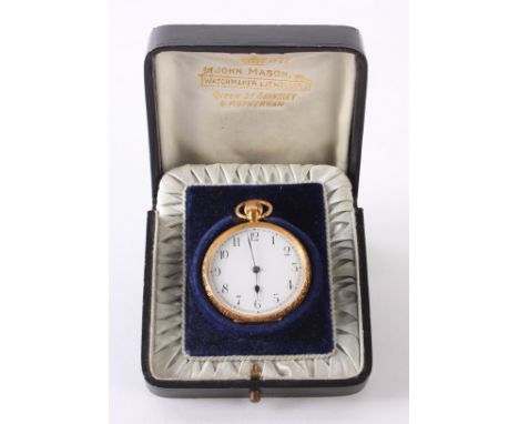 An 18K gold fob watch, with white enamel dial, in John Mason's fitted box 