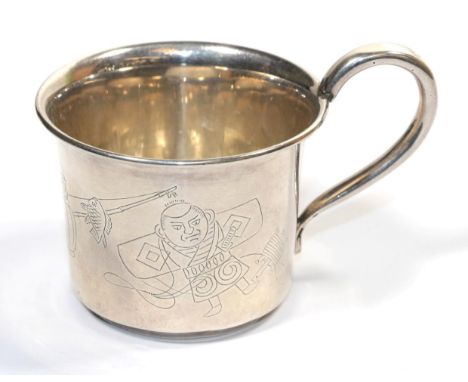 A Japanese silver Christening mug, stamped 'Sterling 950 K. Uyeda' approximately 2.5ozt 