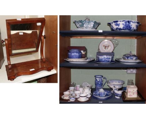 An assorted mix of 19th century transfer printed ceramics to include meat plates, Spode, together with various cups and sauce