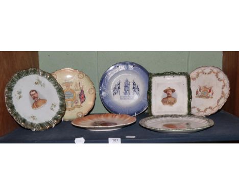 A group of commemorative plates, comprising: General Sir Redvers Buller; Lord Kitchener; Kitchener of Khartoum; Baden Powell;