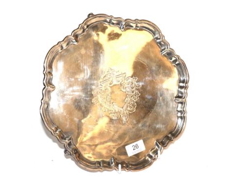 A Victorian shaped circular silver salver, William Hutton &amp; Sons, London 1894, with engraved centre, 26.3ozt 