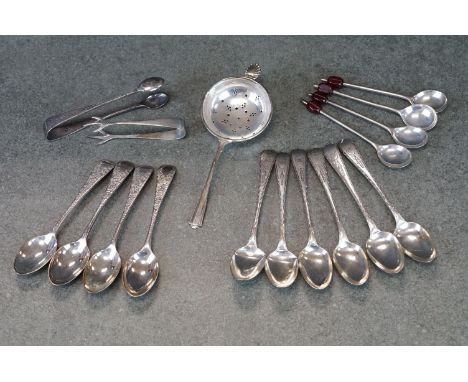 Six Victorian silver teaspoons, bright cut zigzag Old English pattern, engraved garland decoration, initialled terminal, make