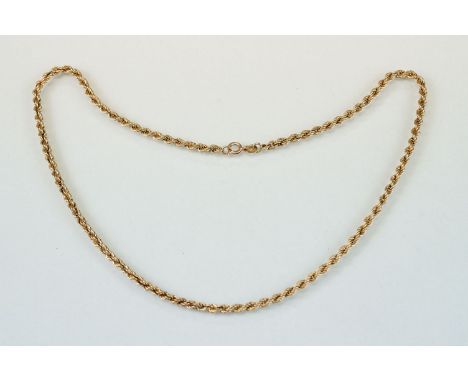 9ct yellow gold rope twist necklace, bolt ring clasp, length approx 46cm 