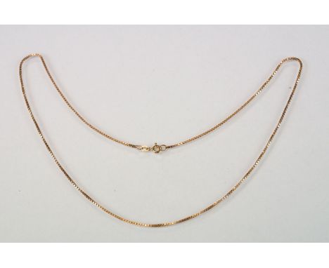 9ct yellow gold box link necklace, bolt ring clasp, length approx 44cm 