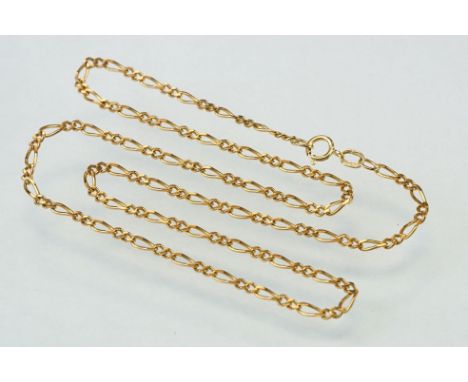 9ct yellow gold figaro link necklace, bolt ring clasp, length approx 44cm 