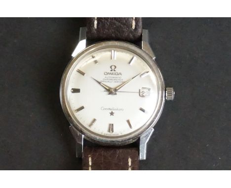 Omega Constellation automatic chronometer gents stainless steel wristwatch, with silvered dial, silvered baton hour markers, 
