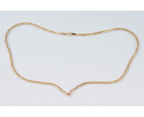 9ct yellow gold wishbone shaped necklace, bolt ring clasp, length approx 46cm 