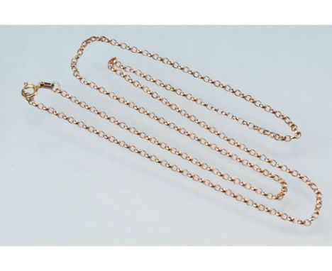 9ct rose gold belcher link chain with 9ct yellow gold bolt ring clasp, length approx 61cm 