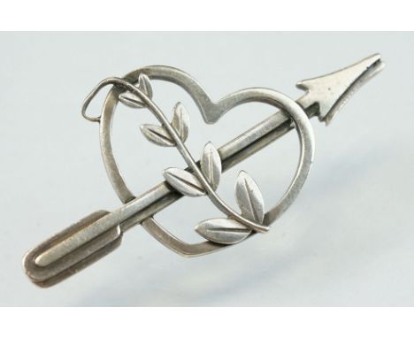 Arno Malinowski for Georg Jensen silver brooch modelled as an arrow and heart with scrolling leaves; no. 242H , Georg Jensen 