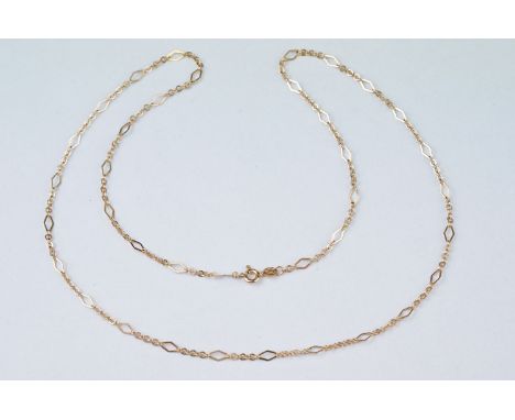 Fancy link 9ct yellow gold chain necklace, openwork lozenge spacers, chain links, bolt ring clasp, length approx 60cm 
