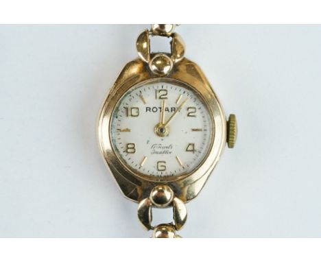 Ladies Rotary Incabloc 9ct yellow gold cocktail wristwatch, 17 jewels, cream dial with gilt Arabic numerals (stamped to watch