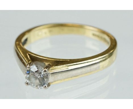 Diamond solitaire 18ct yellow gold ring, the round brilliant cut diamond weighing approx 0.40 carat, four claw setting, ring 