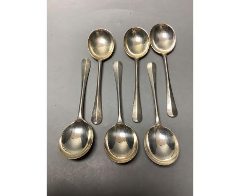   A set of six silver rat-tail pattern soup spoons, Sheffield 1961, Mappin &amp; Webb10.68oz 