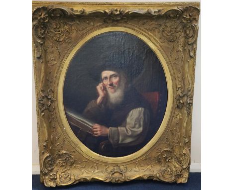   19th century Flemish School Portrait of a 17th century gentleman seated reading a book oil on canvas 56 x 45.75cm., framed 