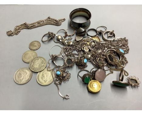   A group of mixed costume jewellery and other items including silver napkin ring.