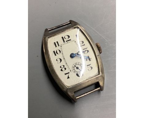   A gentleman's 1930's? Swiss 935 white metal manual wind wrist watch(no strap),case diameter 25mm.