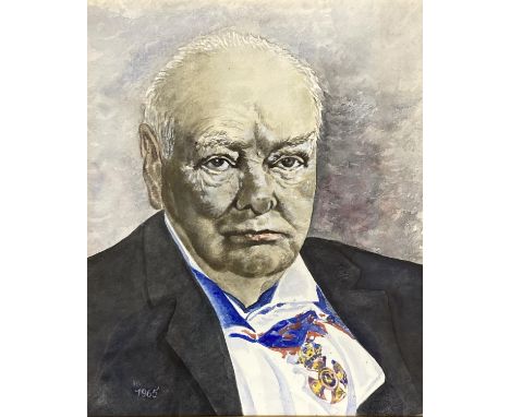   English School, watercolour, Portrait of Winston Churchill, dated 1965, 28 x 23cm