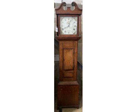   An early 19th century oak cased 30 hour longcase clock, height 207cm