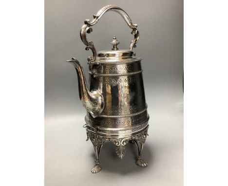   An Elkington's silver plated tea kettle on stand, height 43cm