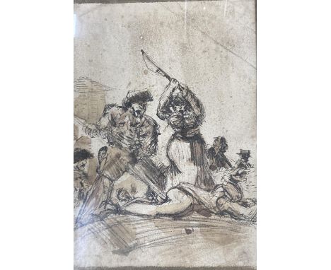   Old Master, ink and wash, Battle scene, 33 x 23cm