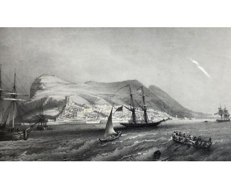   Couvillier after Chapuy, lithograph, View of Gibraltar, overall 33 x 43cm, unframed