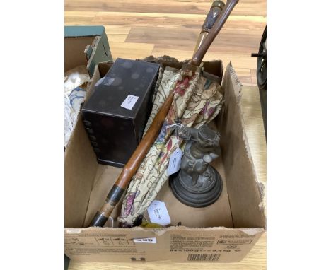   Miscellaneous items, including a Victorian swordstick,a vintage parasol, a Japanese miniature cabinet/jewellery box, a pre-