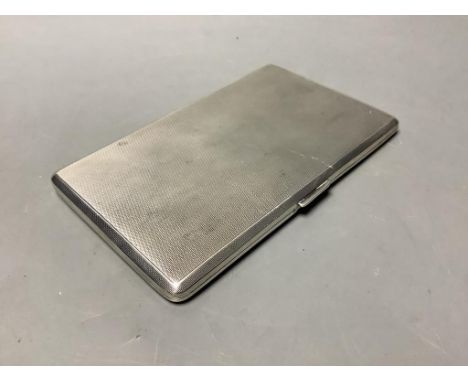   A George VI engine turned silver rectangular cigarette case, Roberts &amp; Dore, Birmingham, 1939,14.1cm, 6.5oz.
