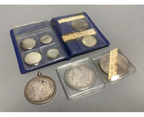   Two USA silver dollars, 1883 and 1903, a Chinese 1914 silver dollar, sundry Chinese and Taiwanese coins, etc.