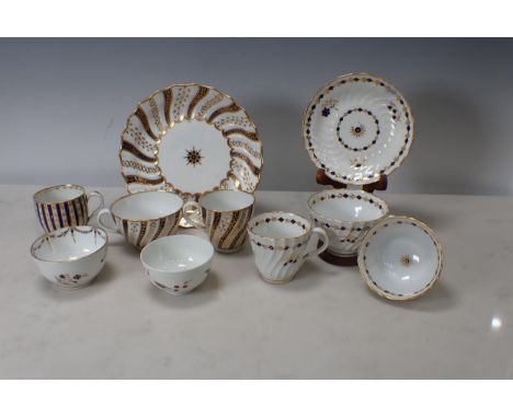 A Worcester Flight Tea Bowl, Tea Cup, Coffee Cup and Saucer, a Caughley Cup and Saucer, a Flight circular Dish, Tea Cup and C