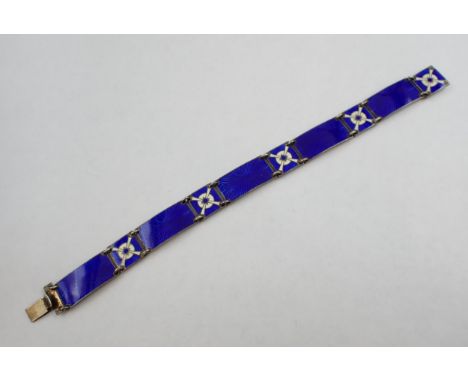 A Hestenes Norway silver and vivid blue enamel Bracelet on hidden clasp, approx 18cms long 