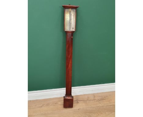 A 19th Century walnut Stick Barometer by Dawson &amp; Welling, late Bywater &amp; Co., Liverpool (top moulding loose) 