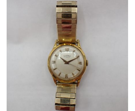 A gentleman's Roamer Wristwatch the silvered dial with arabic numerals at 6 and 12, the remainder chevron markers and sweep s