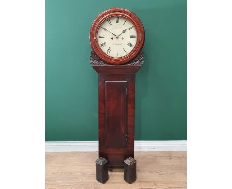 A 19th Century Regulator style Wall Clock with circular dial, eight-day movement, dial inscribed Hewlett, Cheltenham, 4ft H 