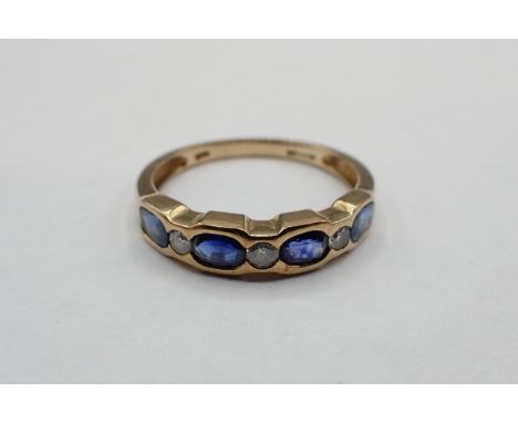 A Sapphire and Diamond seven stone Ring invisibly-set four oval-cut sapphires interspersed with thee brilliant-cut diamonds i