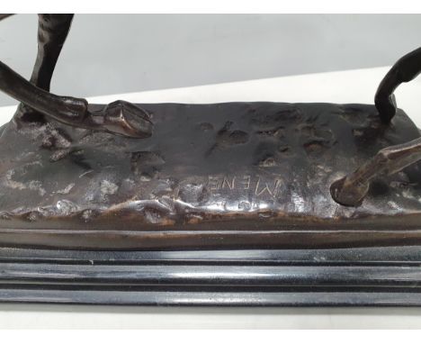 After Mené, a bronze sculpture of Race Horse and Jockey on stepped base, 13in H 