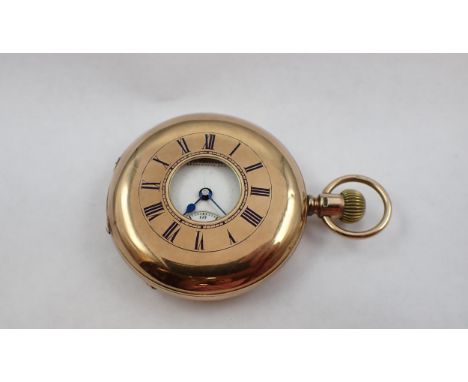 A 9ct gold cased Half Hunter Pocket Watch by F A Chandler, Leamington Spa 'maker to the Admiralty', the white enamel dial wit